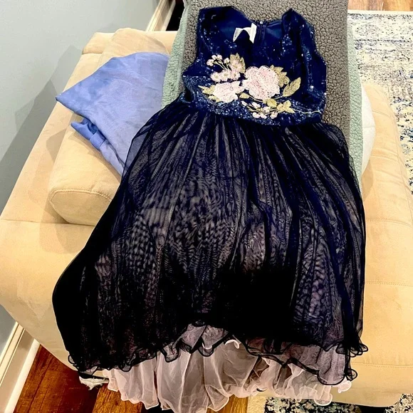 Bonnie Jean | Dresses | Navy Bluepink Sequin Dress Tiered In Front With Longer Taper In Back | Poshmark Bonnie Jean | Dresses | Navy Bluepink Sequin Dress Tiered In Front With Longer Taper In Back | Poshmark
